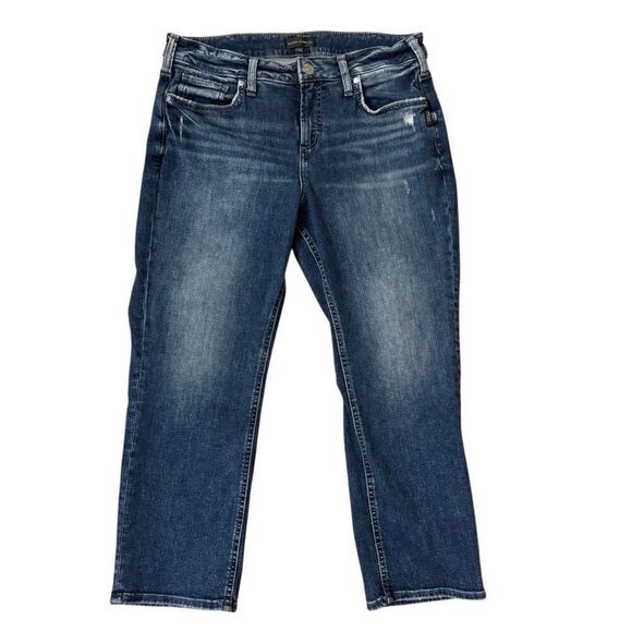 Silver Jeans Co. Suki Capri Jeans Dark Wash Lightly Distressed Size 34 - Picture 1 of 5